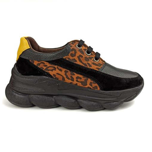 Sneakers sport negri cu animal print Nady