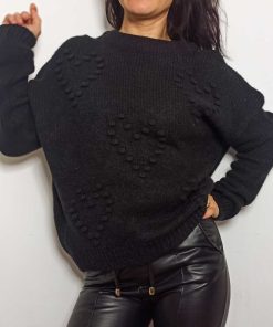 Bluza dama neagra tricot cu model Heart