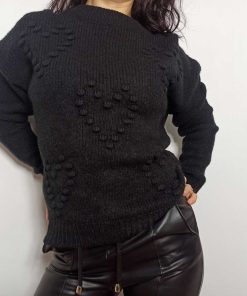 Bluza dama neagra tricot cu model Heart