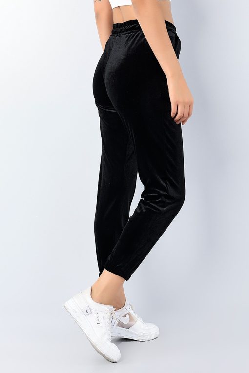 Pantaloni dama trening catifea cu dunga