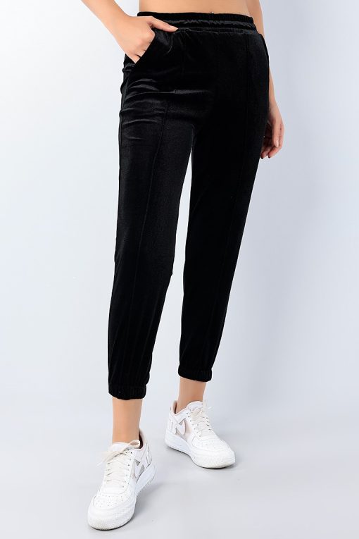 Pantaloni dama trening catifea cu dunga