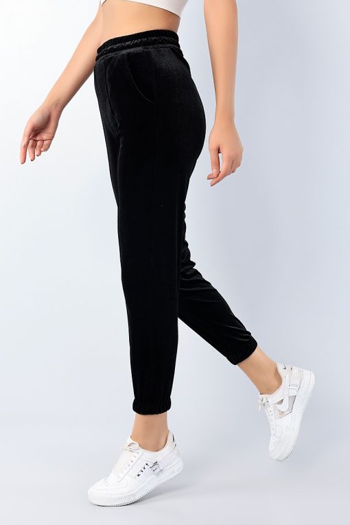 Pantaloni dama trening catifea cu dunga