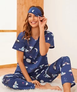 Set pijama dama albastra desene Maria