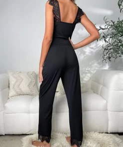 Set pijama dama neagra cu dantela Alma