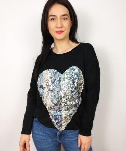 Bluza dama neagra cu paiete Heart