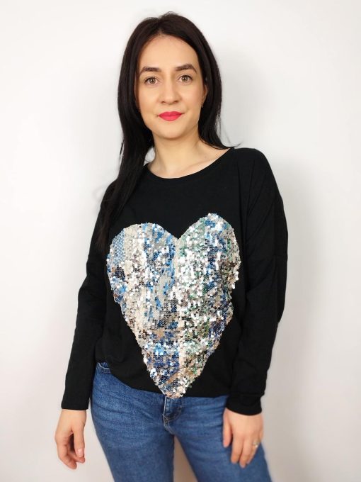 Bluza dama neagra cu paiete Heart