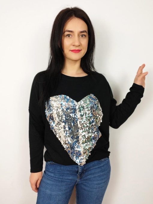 Bluza dama neagra cu paiete Heart