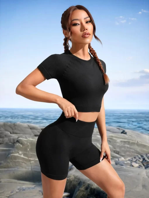 Compleu dama sport negru pantaloni si tricou Shyla