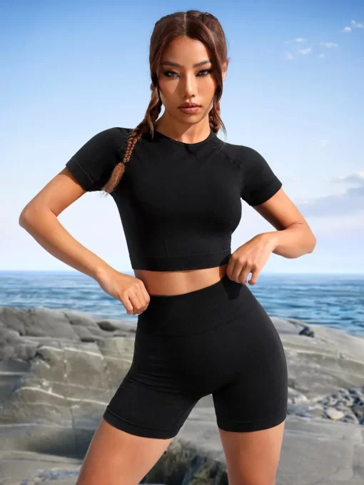 Compleu dama sport negru pantaloni si tricou Shyla