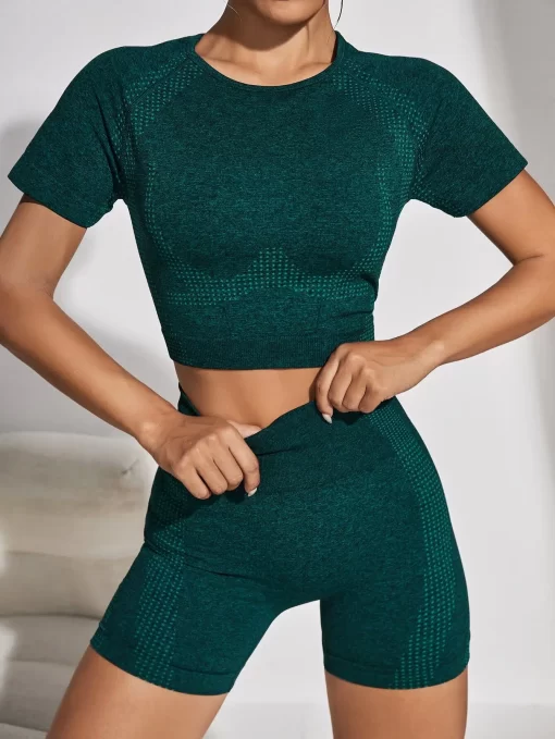 Compleu dama sport verde pantaloni si tricou Shyla