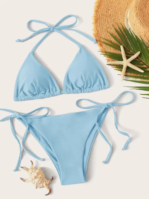 Costum de baie blue doua piese sutien triunghi Ada