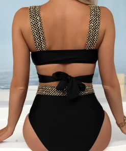 Costum de baie doua piese negru cu auriu Jain