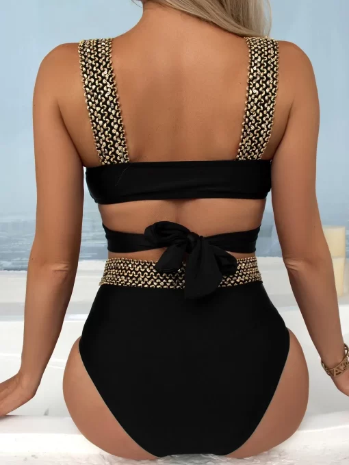 Costum de baie doua piese negru cu auriu Jain