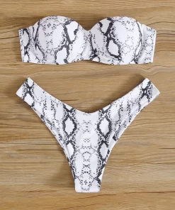 Costum de baie doua piese sutien pushup snake print