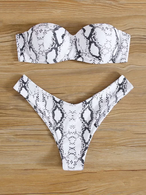 Costum de baie doua piese sutien pushup snake print