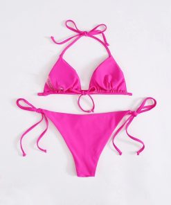 Costum de baie roz doua piese sutien triunghi Ada