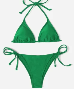 Costum de baie verde doua piese sutie triunghi Ada