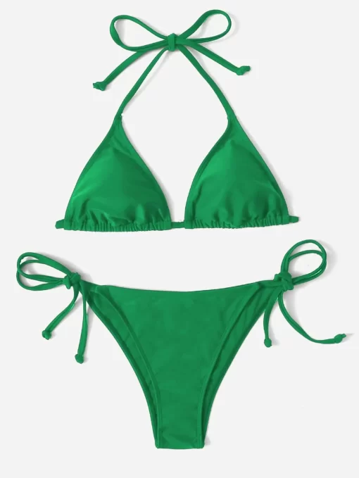 Costum de baie verde doua piese sutie triunghi Ada