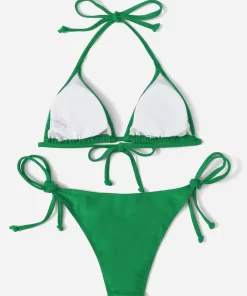 Costum de baie verde doua piese sutie triunghi Ada