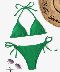 Costum de baie verde doua piese sutien triunghi Ada