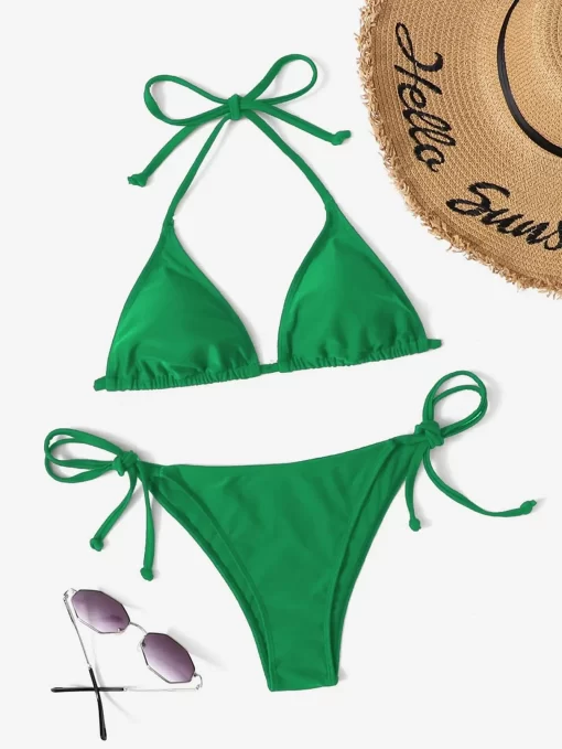 Costum de baie verde doua piese sutien triunghi Ada