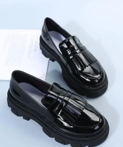 Loafers dama lacuiti cu franjuri Amaya negri