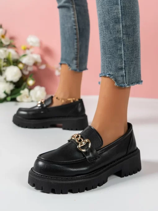 Loafers dama lant auriu Millie negri