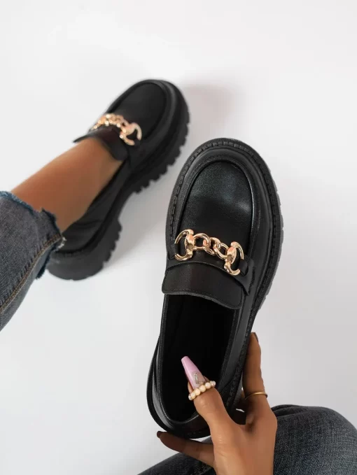 Loafers dama lant auriu Millie negri