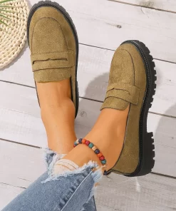 Loafers dama piele intoarsa eco Jasmine kaki