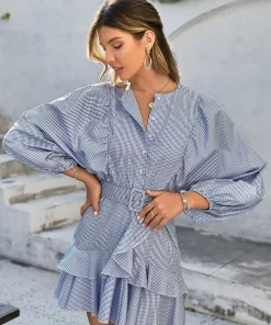 Rochie casual imprimeu patratele cu volane Ekanta