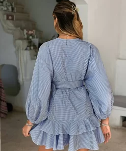 Rochie casual imprimeu patratele cu volane Ekanta