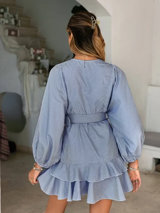 Rochie casual imprimeu patratele cu volane Ekanta