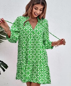 Rochie casual verde imprimeu floral Lorin