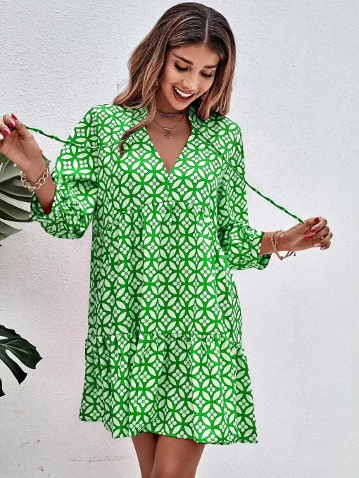 Rochie casual verde imprimeu floral Lorin