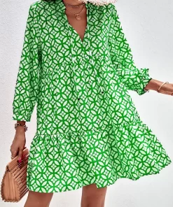 Rochie casual verde imprimeu floral Lorin