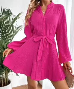 Rochie dama fucsia cu cordon Shyla