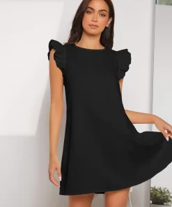 Rochie neagra casual cu volane Lani