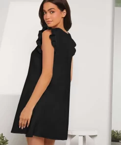 Rochie neagra casual cu volane Lani