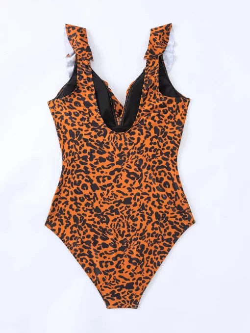 Costum de baie intreg volane Ana leopard print caramiziu