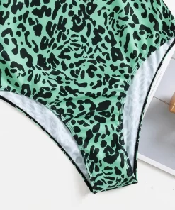 Costum de baie intreg volane Ana leopard print verde