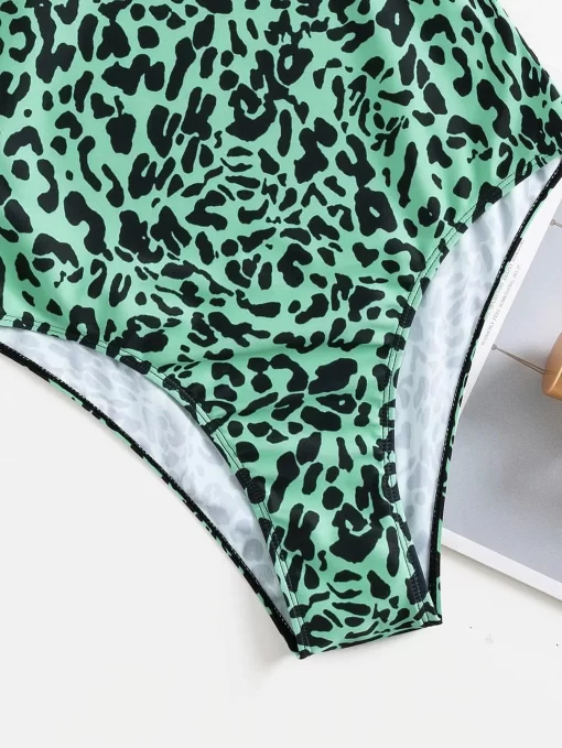 Costum de baie intreg volane Ana leopard print verde