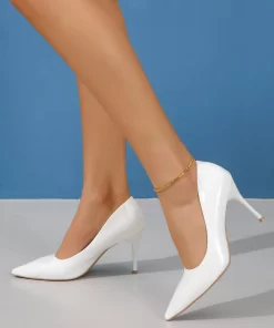 Pantofi dama stiletto piele eco lacuita Kali albi