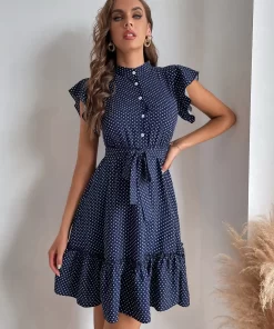 Rochie bleumarin buline volane Elisa