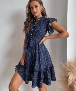 Rochie bleumarin buline volane Elisa