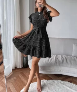 Rochie neagra buline volane Elisa