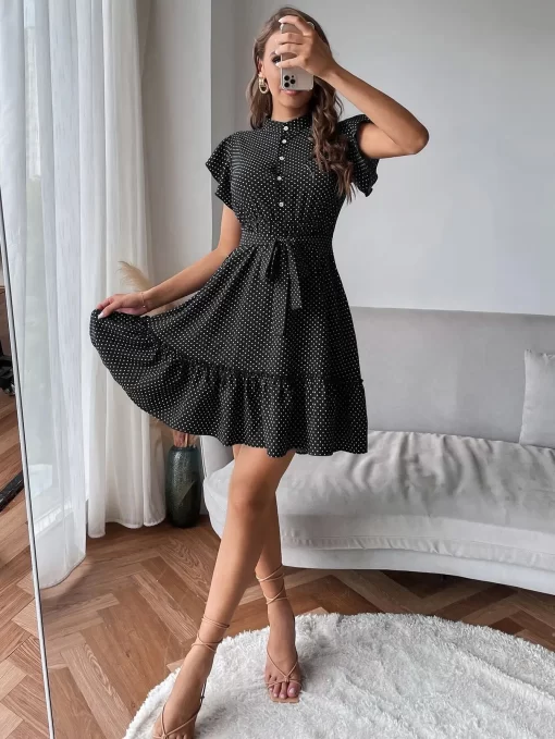 Rochie neagra buline volane Elisa