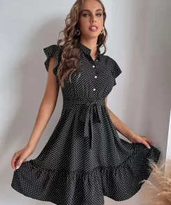 Rochie neagra buline volane Elisa