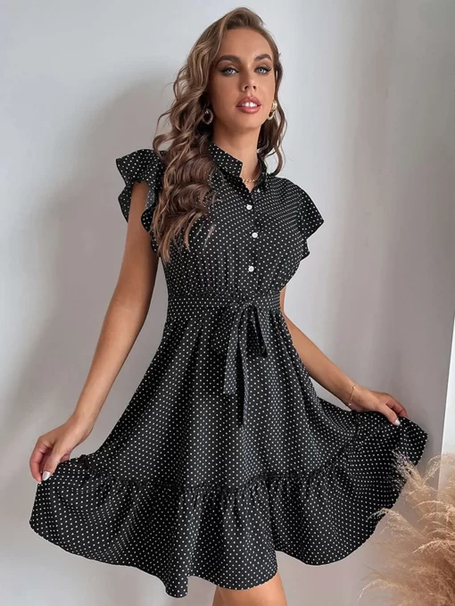 Rochie neagra buline volane Elisa