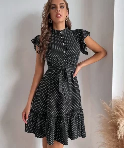 Rochie neagra buline volane Elisa