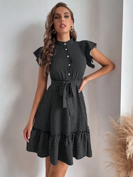 Rochie neagra buline volane Elisa